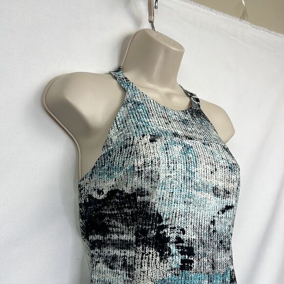 Parker blue black white print cotton blend halter mini dress size large EUC - Picture 4 of 12